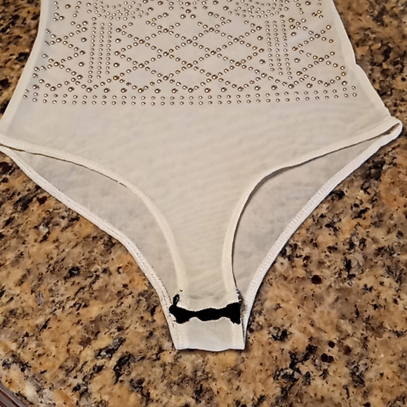 Charlotte Russe Leotard. Mesh. Small. Cream With Gold Rhinestones. - Picture 7 of 10